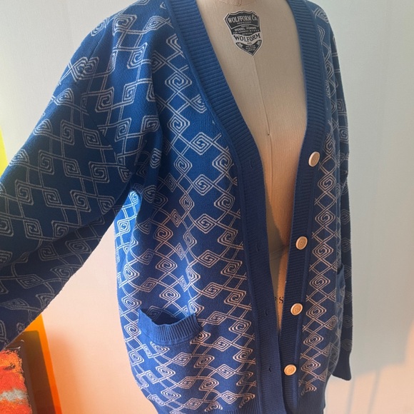 Blue Patterned Men's Sweater - Picture 2 of 3